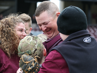 It was a happy family reunion for Sgt. First Class Jonathan Connerley, center; wife Gena; and from left, sons Corbin and Caleb.