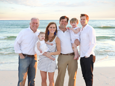 Alon Bee, left, is shown with daughter Paige Bee Dodgen, holding granddaughter James, son-in-law Cass, holding grandson Carr, and Blake Bee.