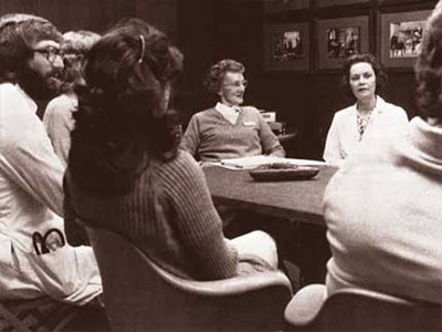 Computer Lab 1B on the first floor of the School of Health Related Professions will soon be dedicated to Florence E. King, center, in this undated photo. King served as nursing program coordinator at UMMC from 1977-84.