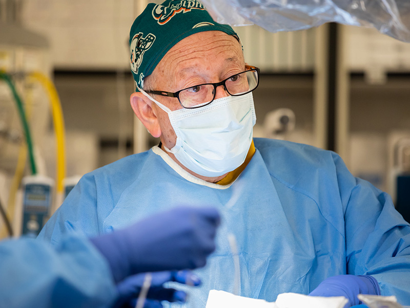 Dr. William Moskowitz is shown during a catheterization procedure.