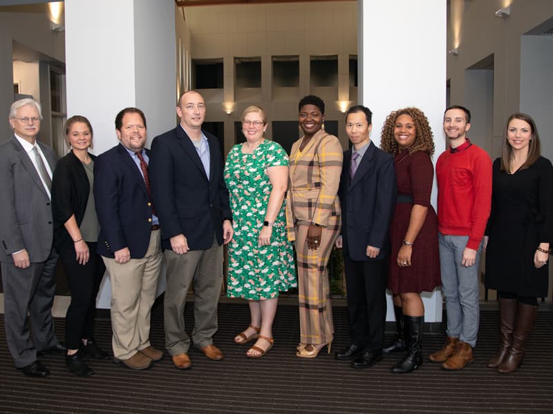 Silver medallion recipients Dr. Sally Huskinson, Dr. Michael Roach, Dr. Joshua Speed, Dr. Charlotte Hobbs, Dr. Denise Cornelius, Dr. Keli Xu, Dr. Kendra Wallace and Dr. Frank Spradley. Not pictured: Dr. Junming Wang.
