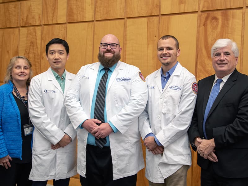 Postdoctoral Fellow award winners at Research Day included Dr. Xiaochen He, Dr. Jeremy Duncan and Dr. Alan Mouton. Not pictured: Dr. Lais Berro and Dr. Yunxi Zhang.