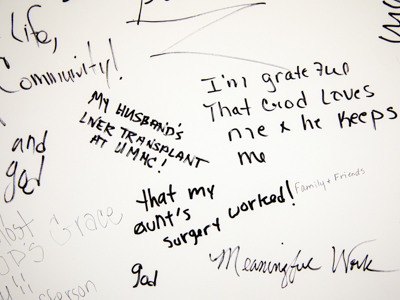 Students, faculty and staff have penned messages of gratefulness on large posters scattered over the UMMC campus.