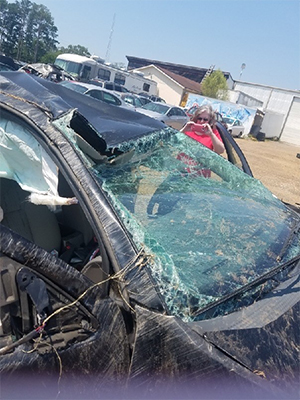 Summer Jefferson's vehicle after the car wreck that threatened to keep her from returning to Ole Miss for her senior year.