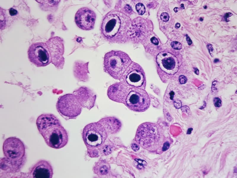 HCMV infection (dark spots) in lung cells. (photo credit: NIH/Yale Rosen/Creative Commons)