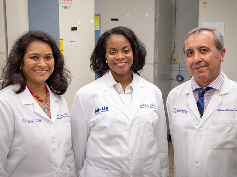 A portrait of the three people on the BioBank Leadership team.