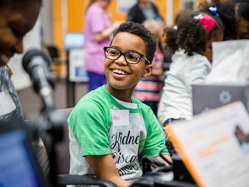 Children's of Mississippi patient DeNahri Middleton of Jackson smiles during a break between radio interviews.