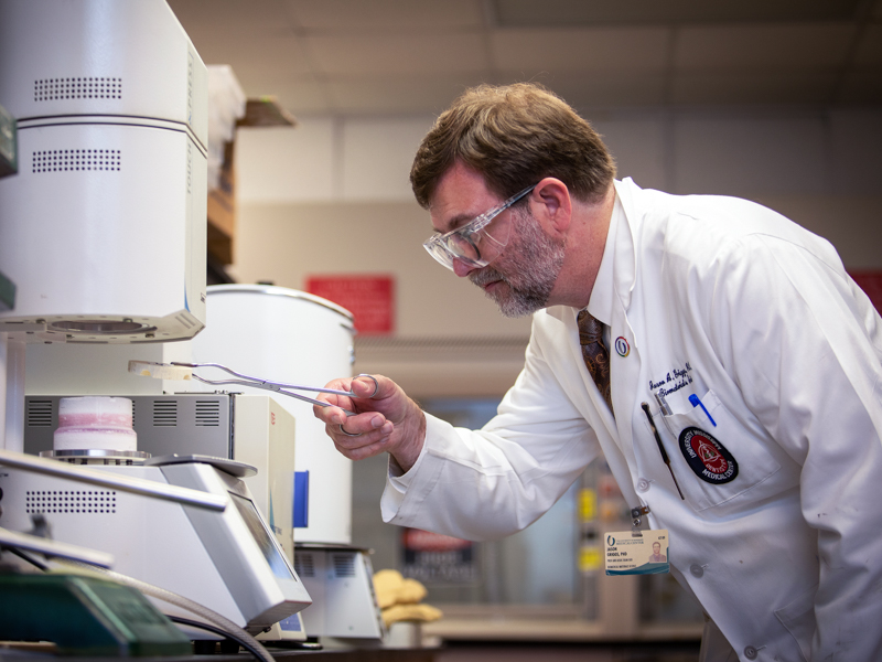 Dr. Jason Griggs, the 2020 recipient of the Regions Bank TEACH Prize, in his lab in the School of Dentistry.