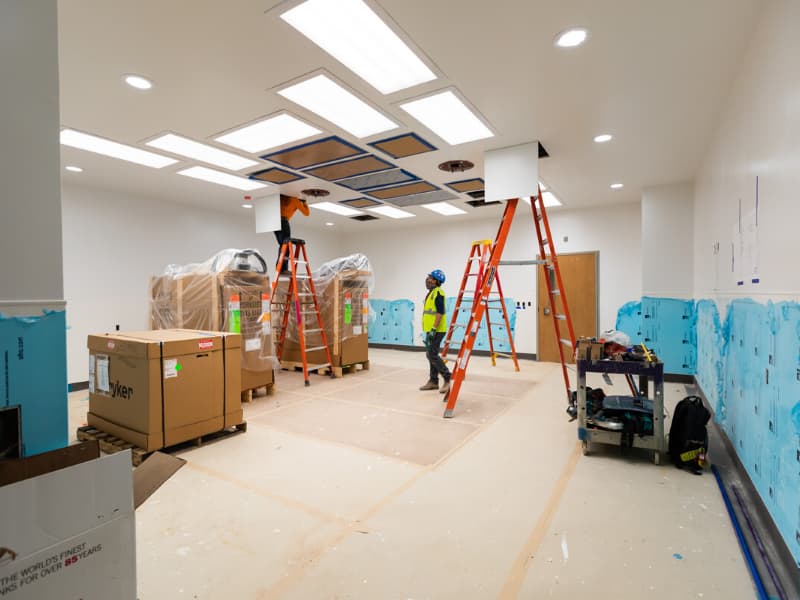 Workers are putting the finishing touches on the children's hospital expansion, which is on schedule to open this fall.