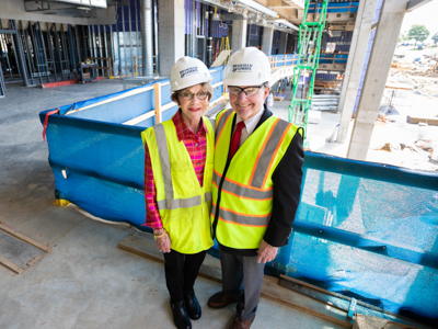 Kathy and Joe Sanderson are shown on a tour during the construction of the Sanderson Tower at Children's of Mississippi.