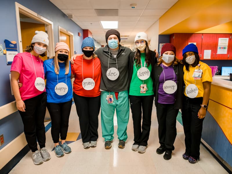 The Seven Dwarves of 3C are, from left, RNs Callie May, Claire Rounsaville, Tatum Hebert, Drew Stringer, Baylie Leblanc, Carmaron Thompson and Iesha Johnson.