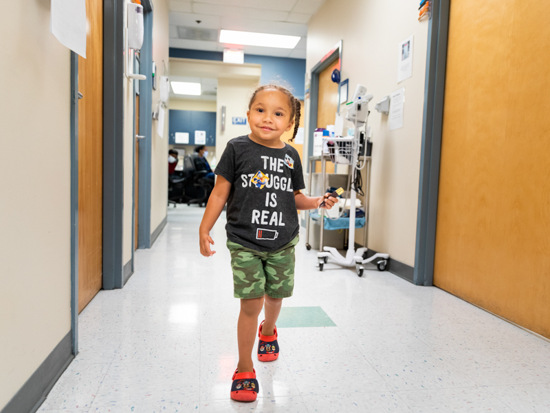 Xavier Strahan is all smiles after his cast was removed post-surgery.