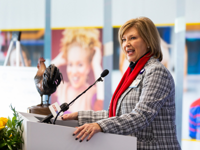 Dr. LouAnn Woodward, vice chancellor for health affairs and dean of the School of Medicine, thanks Century Club Charities, the Sanderson Farms Championship, Sanderson Farms and Friends of Children's Hospital for their support of pediatric care at the University of Mississippi Medical Center.