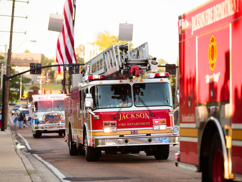 The Jackson Fire Department was among metro-area emergency responders who took their place in a State Street parade May 7 to kick off UMMC's Employee Appreciation Week.