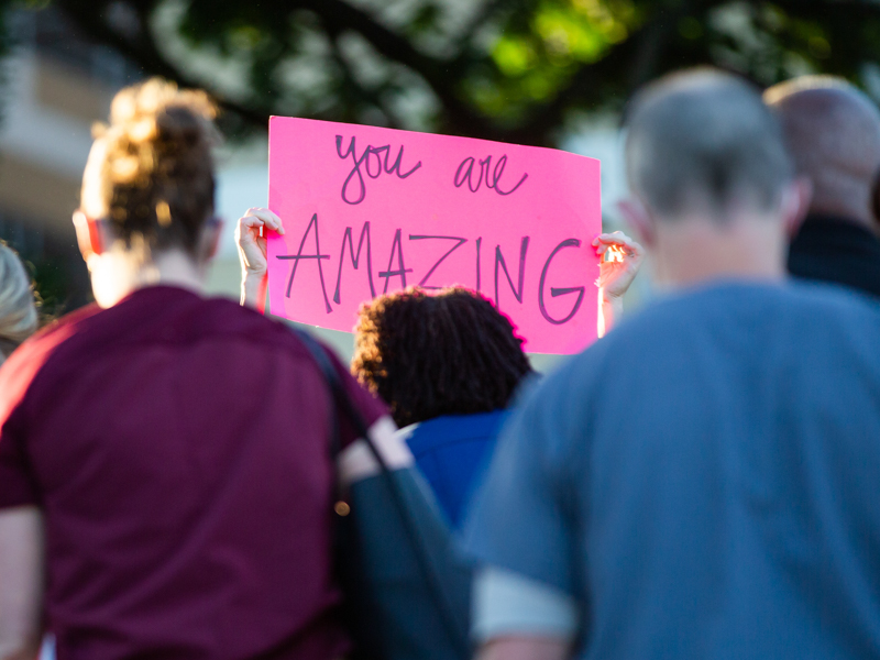 The sign says it all: UMMC employees are amazing! The Medical Center workforce got a hearty greeting and thank you May 7 as the kickoff to Employee Appreciation Week.