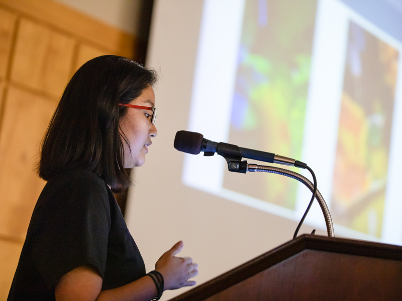 Casey Park, a third-year dental student, gave the first presentation at this year's UPSTART symposium. She presented on the aerosol-producing capabilities of different dental procedures.