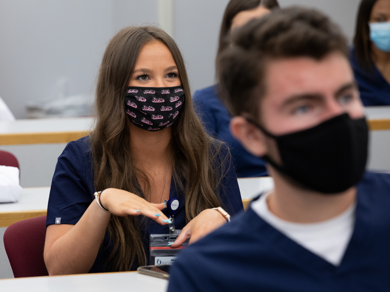 Brayden Curtis, a radiological science student at the School of Health Related Professions, asks a question during their orientation Thursday.