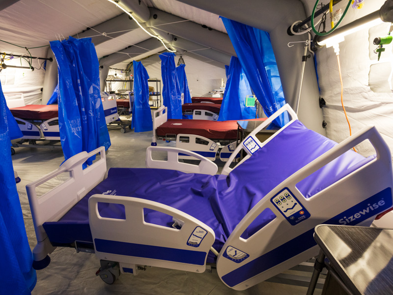 Hospital beds line the walls inside the Samaritan's Purse field hospital set to open Wednesday at UMMC.