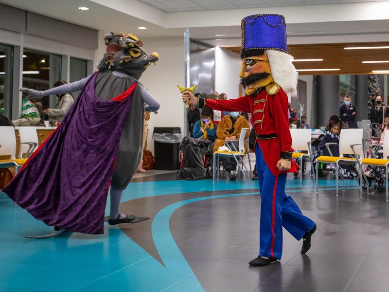 Mouse King Makayla Jones, left, and Nutcracker Nevie Bleck with Ballet Mississippi perform for patients and guests during the BankPlus Presents Light A Light.