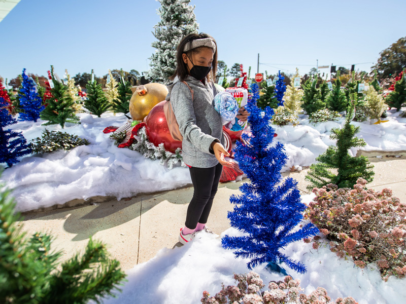Children's of Mississippi patient Elizabeth Allen of Jackson chooses a Christmas tree at BankPlus Presents Winter Wonderland.