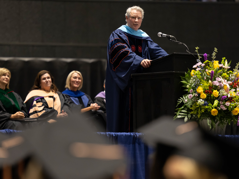 University of Mississippi Chancellor Dr. Glenn Boyce addresses UMMC graduates during a ceremony Friday at Mississippi Coliseum. Melanie Thortis/ UMMC Communications
