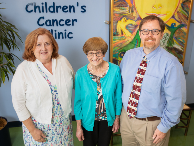 Dr. Jeanette Pullen, founder of the Division of Pediatric Hematology and Oncology at UMMC, is flanked by Dr. Gail Megason, the first recipient of the D. Jeanette Pullen Chair, and the current Pullen Chair, Dr. Anderson Collier, director of the division and the Center for Cancer and Blood Disorders in this 2018 photo. Joe Ellis/ UMMC Communications 