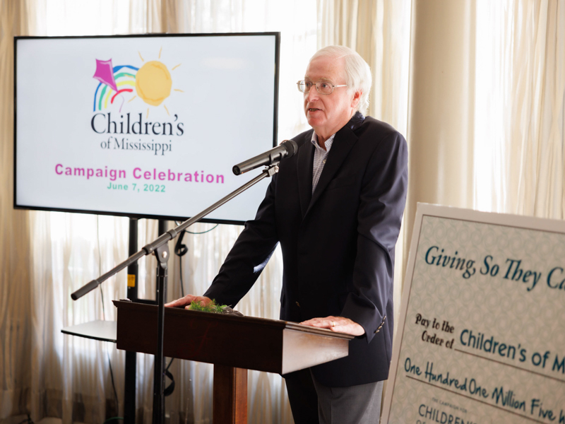 Stephen Sims, director of the Gertrude C. Ford Foundation, tells of the foundation's support of the state's only children's hospital. Joe Ellis/ UMMC Communications 