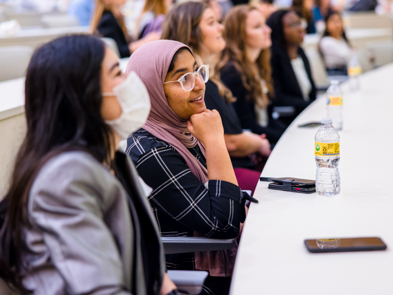 First-year medical student Khunsa Saleem listens during a fist-day lecture.