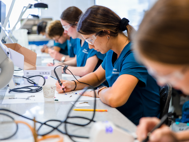 First-year school of Dentistry student Brianna Berry plans the art she will create using dental wax in one of the SOD laboratories.