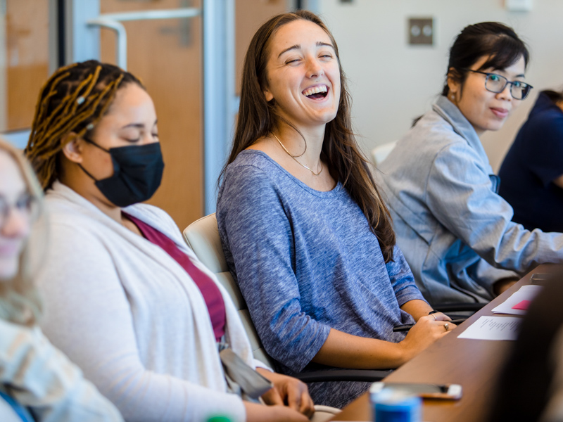 John D. Bower School of Population Health students, from left, Erinn Funches, Taylor Ward and Tran Le attend the first SOPH student body meeting, held in September. The school registered the highest rate of enrollment growth this fall on the UMMC campus: 17.8 percent. Lindsay McMurtray/ UMMC Communications