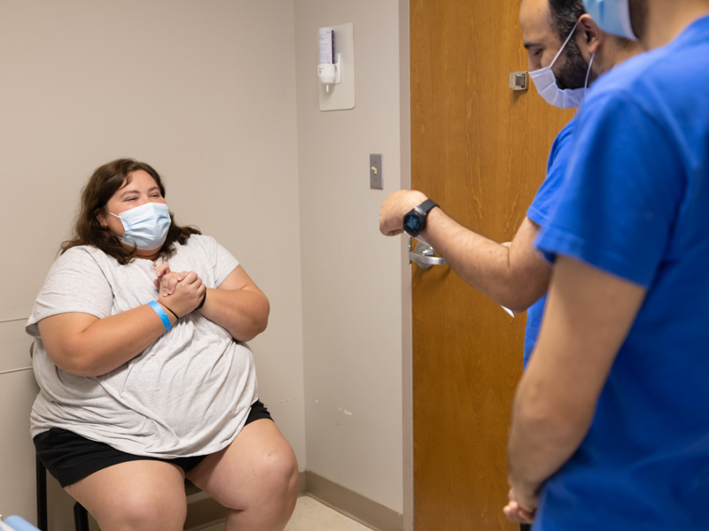 Rebekah Wingard gets good news during her consultation with Dr. Fahd Hussain as part of the See, Test and Treat event at Jackson Medical Mall. Melanie Thortis/ UMMC Communications 