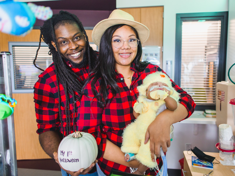 Trent Roberts and Jewel Broadway of Ridgeland dressed up for their first family Halloween with their daughter Journei Roberts, a Children's of Mississippi patient. Lindsay McMurtray/ UMMC Communications