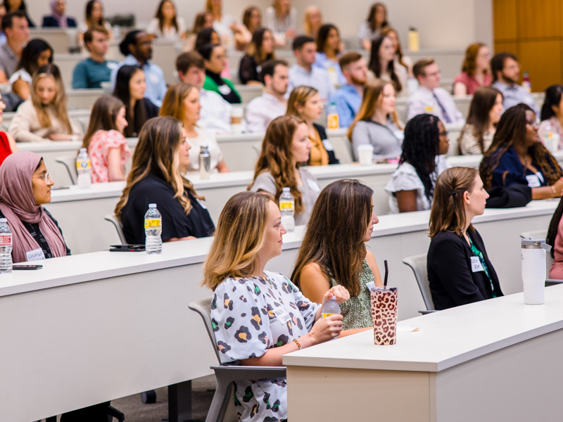 Nick Lawson, foreground, is one of more than 160 first-year students welcomed to the School of Medicine in August. Lindsay McMurtray/ Communications and Marketing