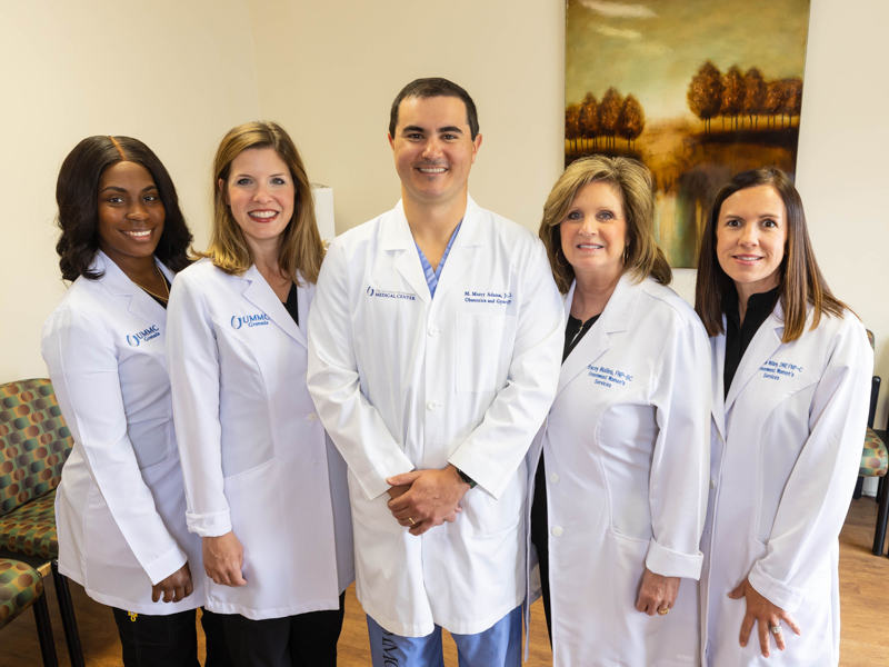 The care team at UMMC Greenwood Women's Clinic includes OB-GYN Dr. Murry Adams, center; and from left, women's health nurse practitioners Nekesha Johnson, Lindsay Wynne, Tracey Mullins and Heather Wilkey.