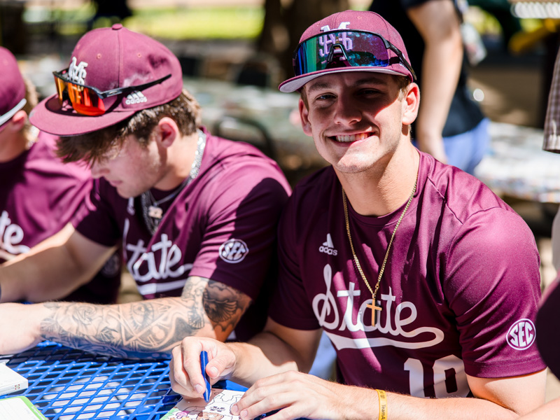 Mississippi State baseball players including outfielder Colton Ledbetter (10) enjoyed an afternoon of games and art projects with patients in the state's only children's hospital, Children's of Mississippi. Lindsay McMurtray/ UMMC Communications