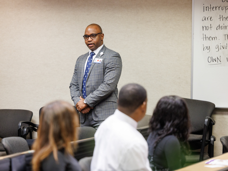 George Pressley, UMMC support services administrator and liaison for Project SEARCH, speaks during the program's graduation ceremony May 16.