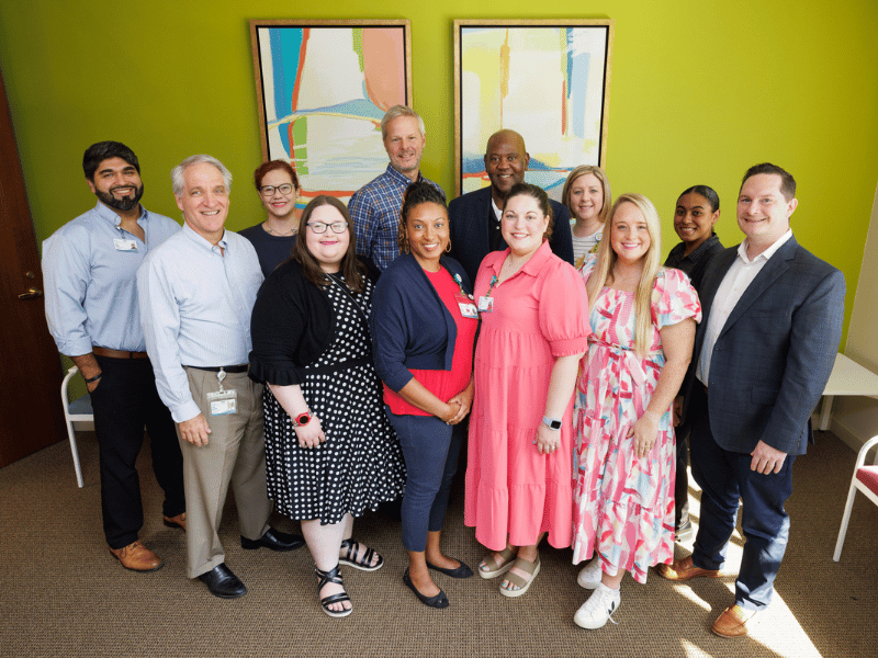 The team behind CHAMP for Moms include, back row from left, Rocky Khanna, project manager; Brooke Guyton, licensed professional counselor; Dr. David Elkin, Center for Advancement of Youth executive director; Henry Moore, peer specialist with Families As Allies and Region 9 MAP Team coordinator; Dr. Barbara Saunders, division chief; Aurea Toledo-Dunham, researcher; front, Dr. Philip Merideth, professor; Jacquelynn Taylor; Gigi Holder, licensed clinical social worker; Heather Boyd, supervisor and licensed professional counselor; Adri McHan, provisionally licensed professional counselor; and Dr. Dustin Sarver, associate professor and principal investigator.