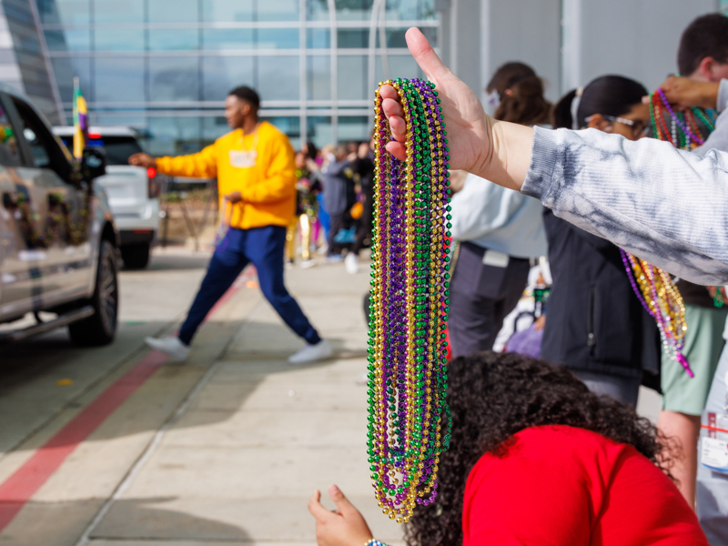 Mardi Gras beads brightened the day for Children's of Mississippi patients Feb. 7 during the annual Mississipppi Department of Public Safety Mardi Gras parade.