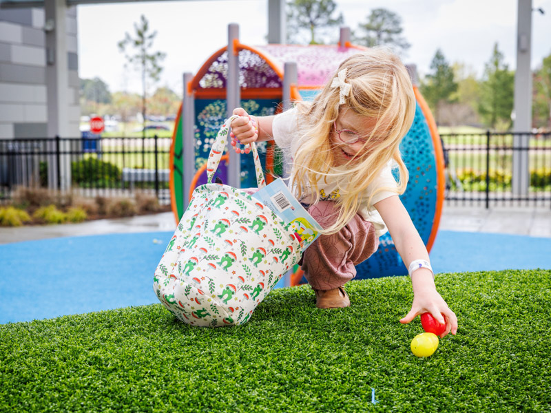 Children's of Mississippi patient Violet Marcellino of Laurel got to go on an egg hunt when visiting the Kathy and Joe Sanderson Tower for a clinic visit.