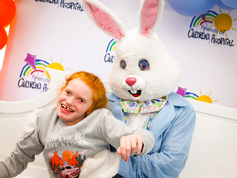 Children's of Mississippi patient Ryleigh Jolly of Lake got to visit with Peter Cottontail during an Easter event presented by Friends of Children's Hospital and Trustmark.