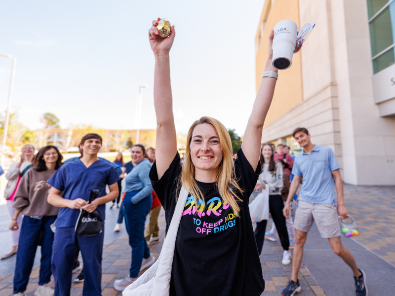 Medical student Flannery Voges-Haupt found the golden egg in a UMMC insulated mug.