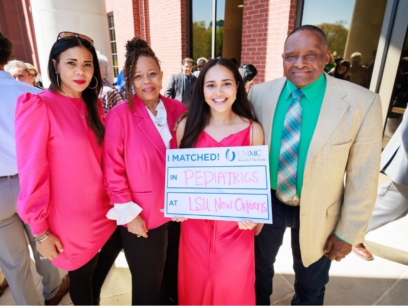 Among those supporting Jessica McKenzie on Match Day are members of her family, from left: sister, Dr. Shalana Brown; mom, Lenetta McKenzie; and dad, Jimmie McKenzie.