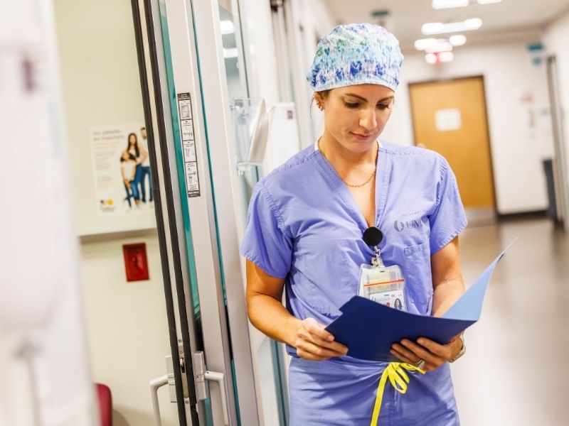 Registered Nurse Keri Nobles works in the Batson surgical suites while working on her bachelors degree in nursing.