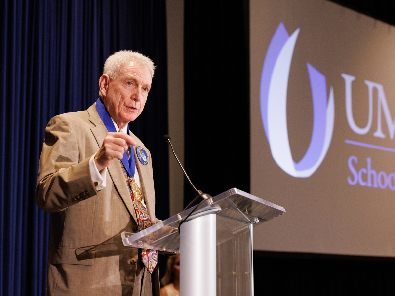 Dr. Dan Jones, former UMMC vice chancellor and dean of the School of Medicine and former chancellor of the University of Mississippi, speaks on behalf of the medical school class of 1975.