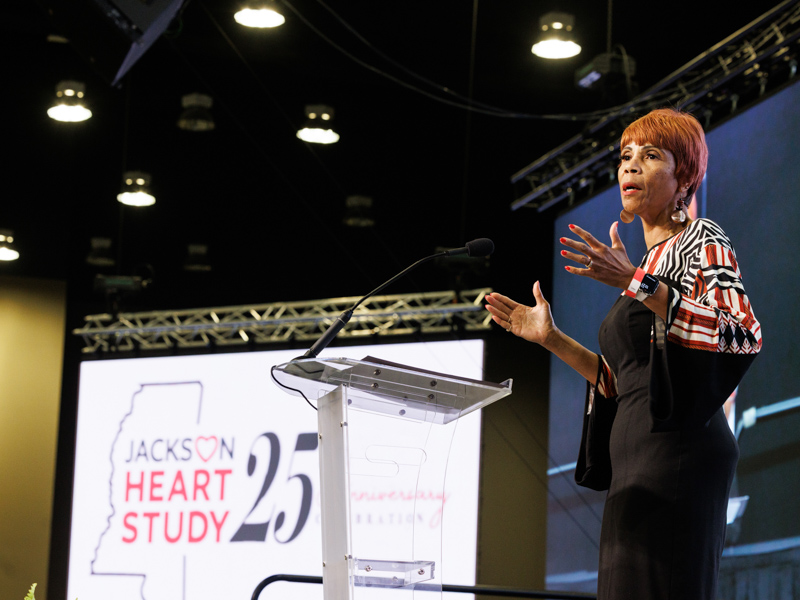 Dr. Sonja Fuqua, former manager of research and recruitment for the Jackson Heart Study, speaks during the study's 25th anniversary ceremony.