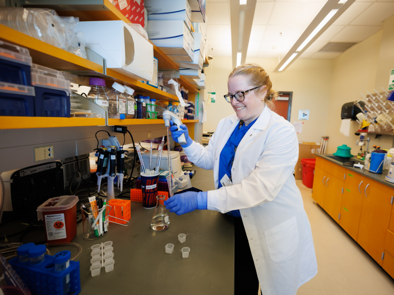 Dr. Nicole Anderson, PhD, assistant professor in the Department of Cell and Molecular Biology, conducts research on how cancer spreads at the genetic and cellular level. Joe Ellis/ UMMC Communications
