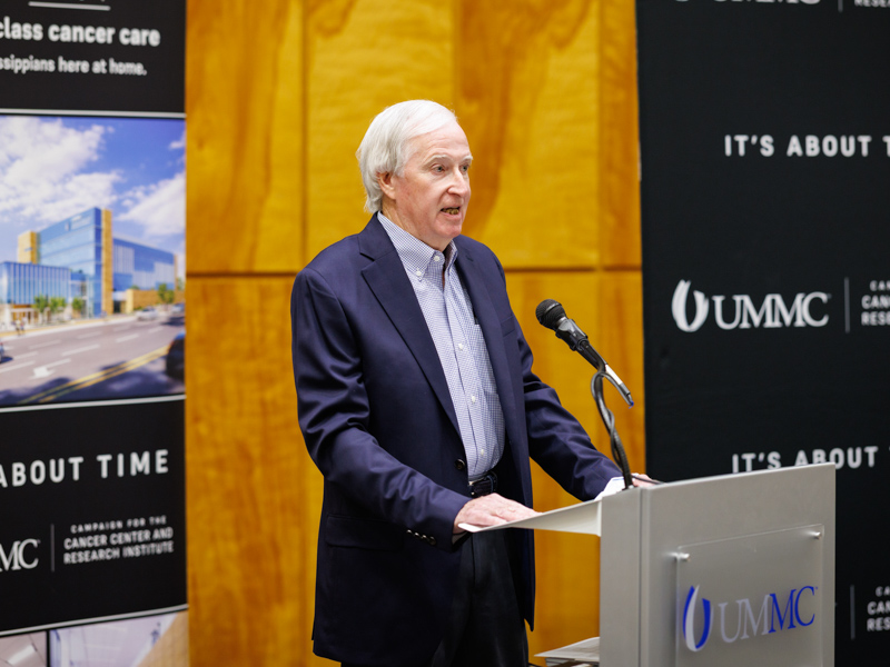 Stephen Sims, president of the Gertrude C. Ford Foundation, tells news conference attendees about its support of the campaign for CCRI.