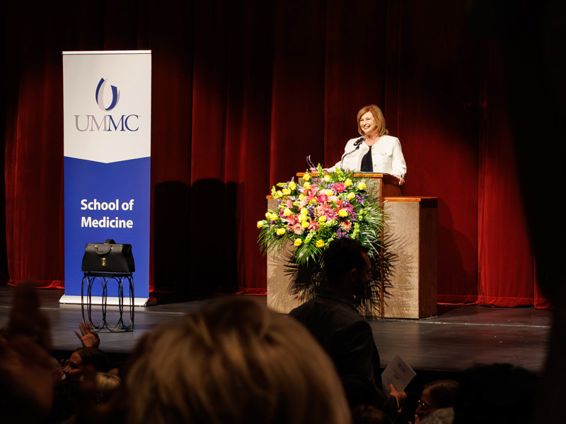 Dr. LouAnn Woodward, vice chancellor for health affairs and dean of the School of Medicine, tells the students: "We need you here in Mississippi and you’ll always be a part of this school.”