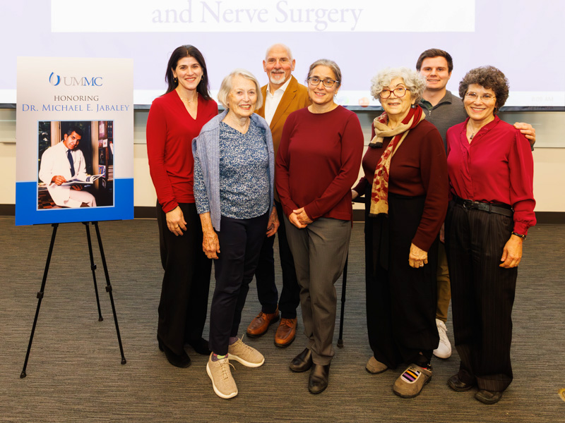 Dr. Michael Jabaley's family attend the first lecture of the series, from left, Kate Jabaley Neylon, Mary Jabaley, Rear Adm. Michael Jabaley, Dr. Liza Jabaley Johnson, Theresa Jabaley, Christian Jabaley, and Mary-Powell Jabaley Thomas.