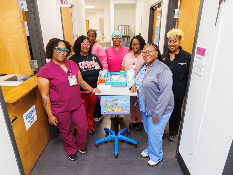 Children's of Mississippi Draw Station Clinical Lab team members are, from left, phlebotomists Keyerica Taylor, Tanesha Sanders, Genoria Terry, Chi'Keidreya Parker and Lewis; supervisor Christina Smith; and Demetria Chambers, manager of lab services.
